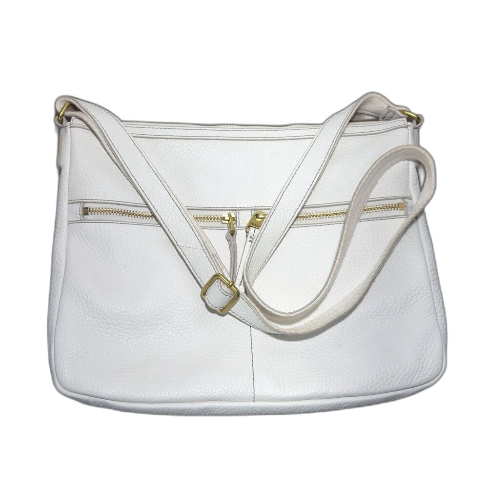 Fossil Elise Pebbled Leather Off White Crossbody Bag Purse 12x9x2 in